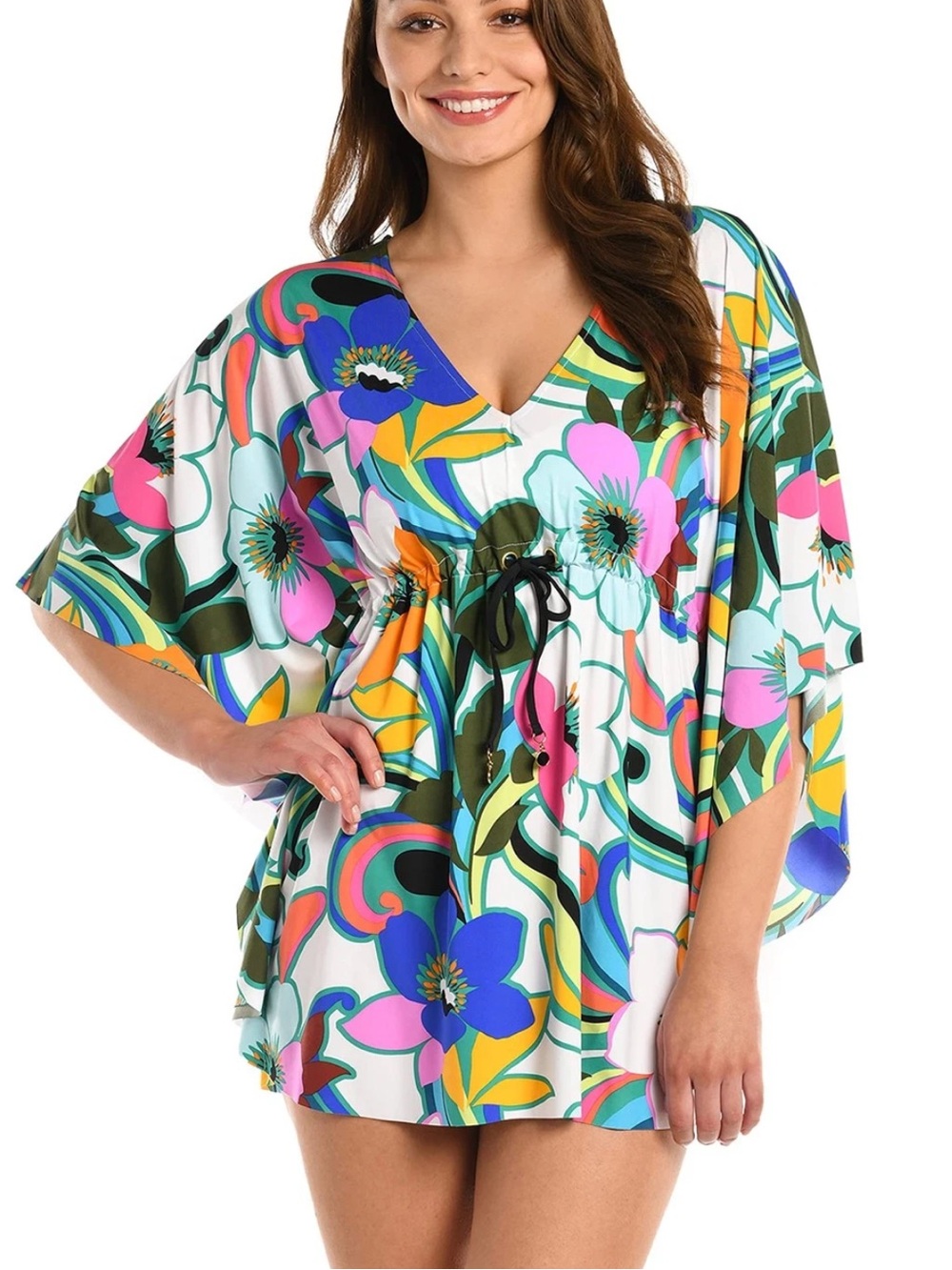🌻NEW La Blanca Sun Catcher Printed Caftan Cover-Up Swim Beach Resort Kaftan sz L